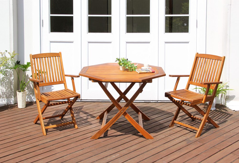 アカシア天然木リクライニング折りたたみ式ガーデンファニチャー W60 【74%OFF!】 - ダイニングテーブル