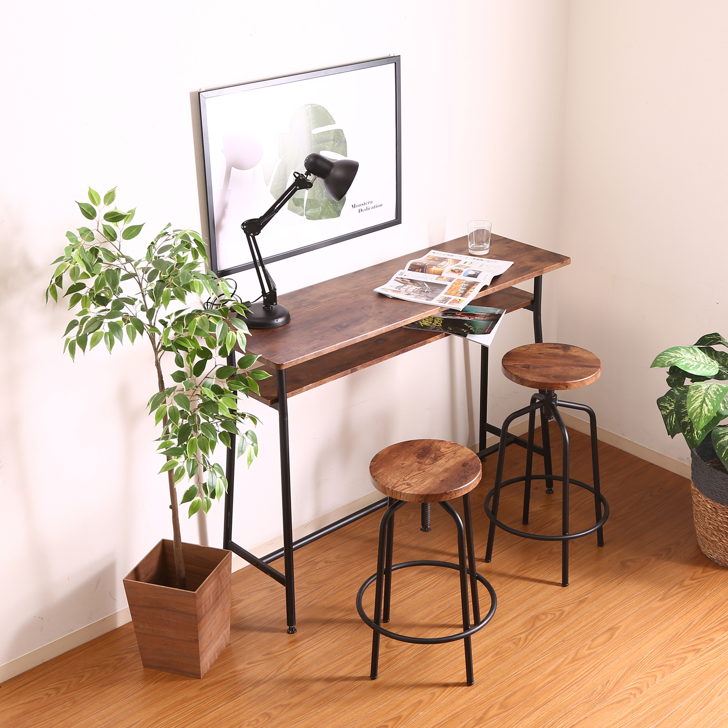 無垢材110✕36 カウンターテーブル　ウォールナット　パソコン　観葉植物天然木
