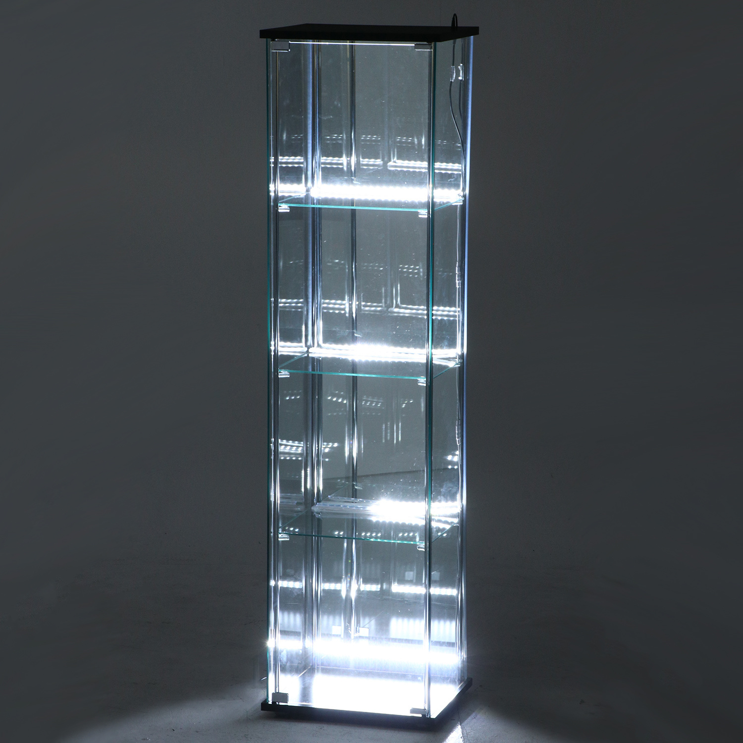 背面までこだわりミラー仕様 ガラスコレクションケース 4段（背面ミラー） LED